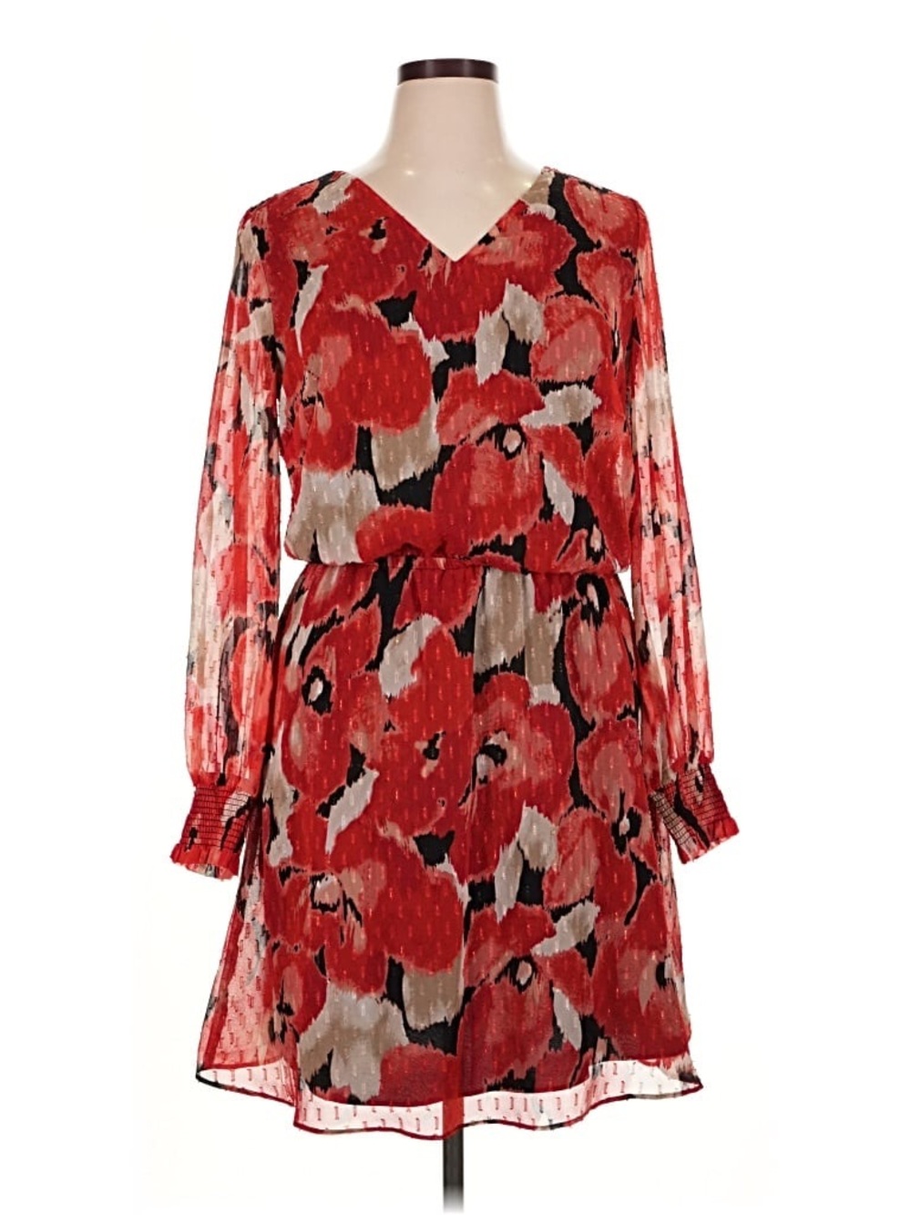 NWT WHBM Red Floral Clip Dot Dress